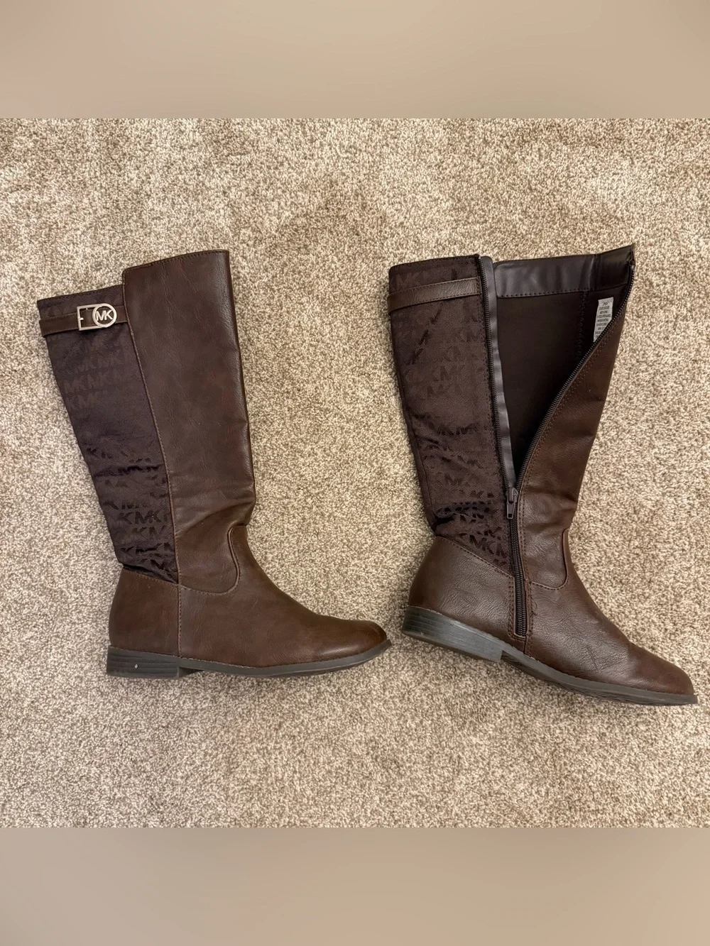 MICHAEL Michael Kors Dark Brown Over-the-Knee Riding Boots with MK Panel